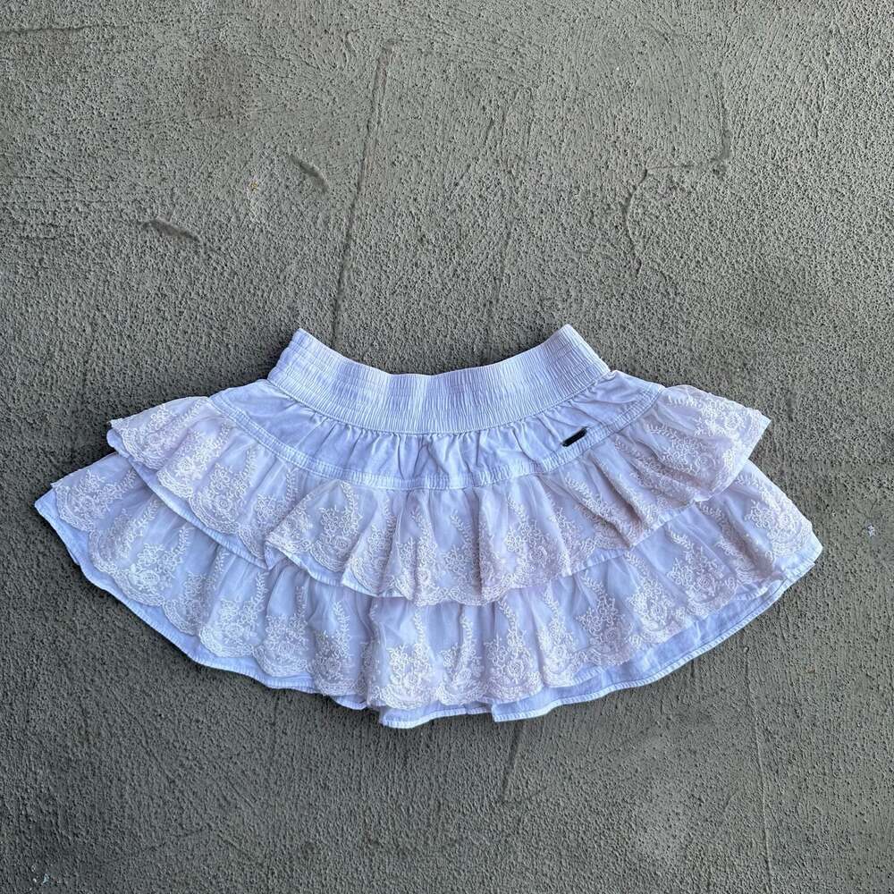Y2K Women's White Tiered Ruffle Skort with Eyelet Embroidery